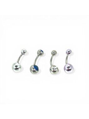 Belly Ring Bundle Curved Barbells CZ Silver Clear Blue Navel Piercing Set of 4